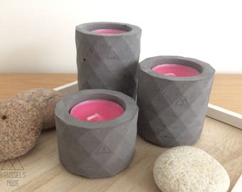 Multi-sided anthracite concrete tealight / set of 3