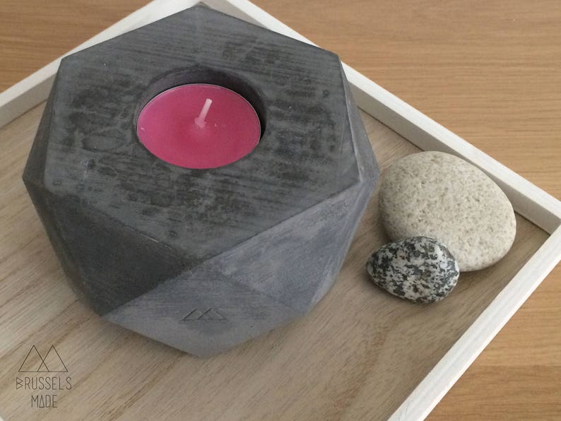 Large anthracite hexagonal concrete tealight set of 1