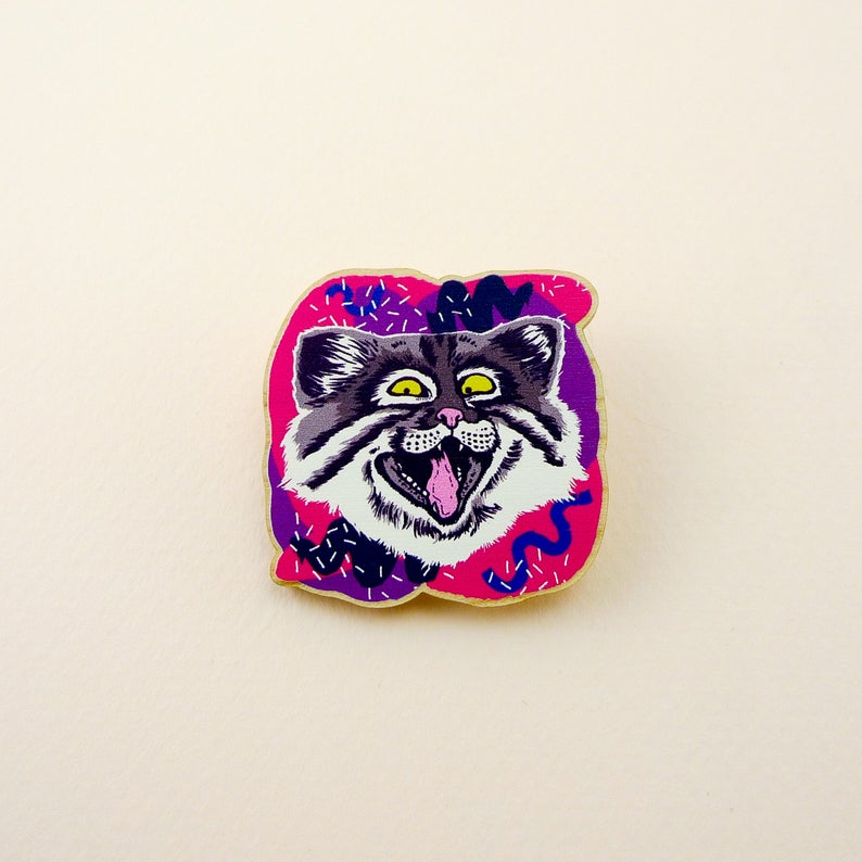 Cat pin, cat gift, animal art, animal jewelry, cat jewelry, pallas cat, quirky pin, wooden pin, animal brooch, cute brooch, pallas cat pin image 3