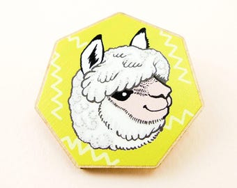 Alpaca pin, llama pin, alpaca jewelry, alpaca art, animal jewelry, alpaca gift, cute alpaca, cute llama, llama jewelry, wooden pin