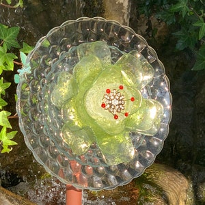 ALEXANDRA - Glass Garden Art Flower - repurposed glass, garden décor, handmade, vintage Bubble Depression glass
