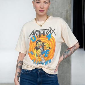 Camiseta vintage de la banda de metal Anthrax de los 90, camiseta con estampado de Euphoria, estilo grunge urbano (talla L para hombre)