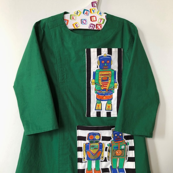 Blouse d’artiste vert forêt avec poches de robot vintage