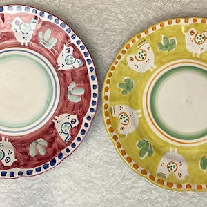 Solimene Vietri Ceramic Chicken Pattern Made in Italy/ Yellow & Green /(2) 11 3/4” Plates