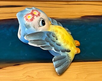 Vintage Japan Lefton ESD Hand Painted Blue Bird Wall Pocket/7845