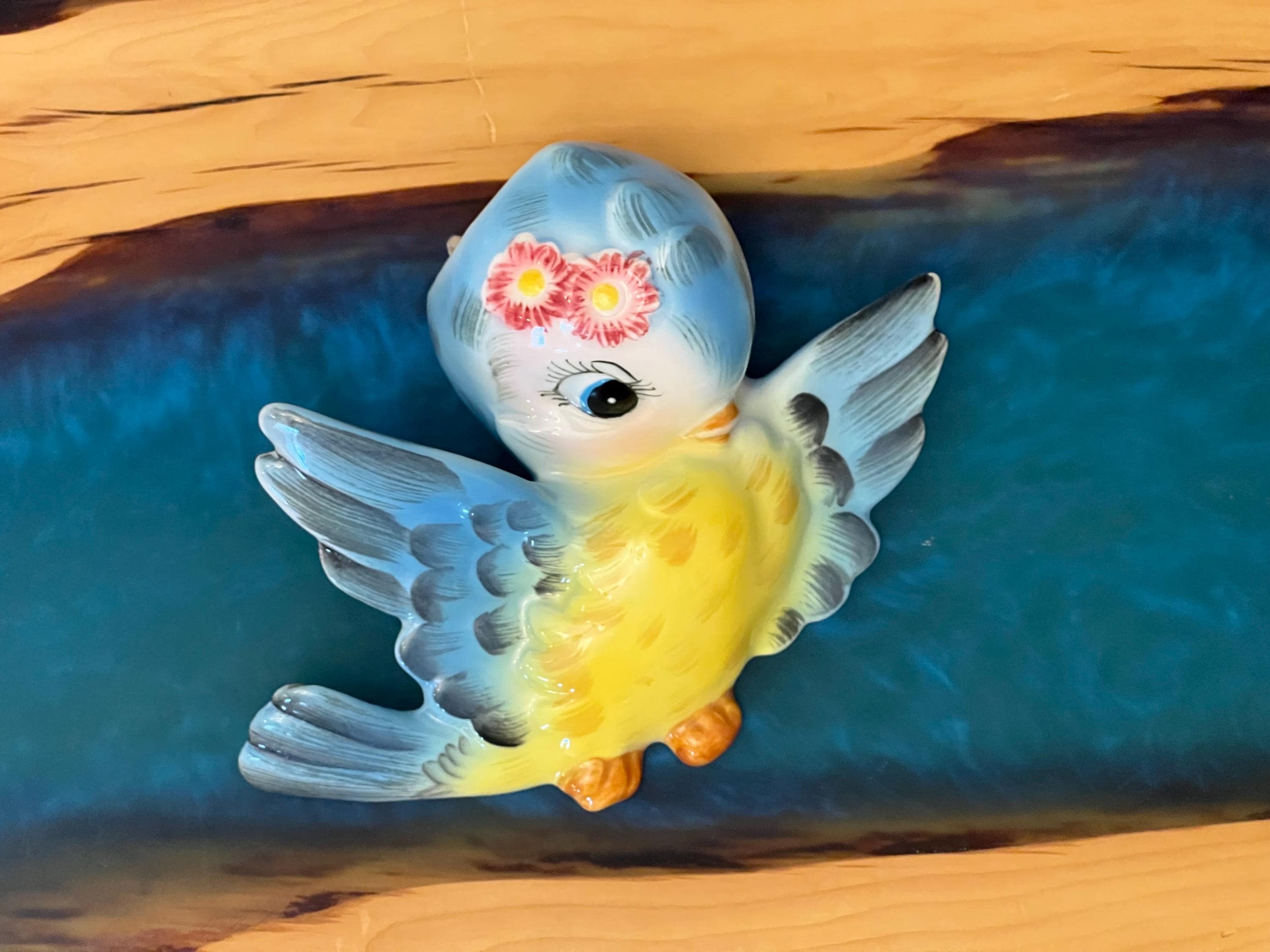 Vintage Japan Lefton ESD Hand Painted Blue Bird Wall Pocket/7845