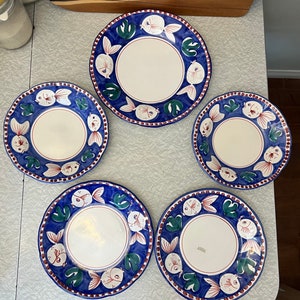 Solimene Vietri Campagne Pesce Ceramic Made in Italy 2(9&quot;)Shallow Bowls/2  (10&quot;)Dinner Plates/ 1( 12&quot;) Service Plate