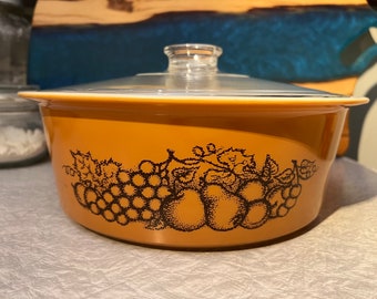 Vintage Pyrex Old Orchard Big Bertha Casserole Dish 4 Qt With Lid