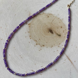 Dainty Amethyst Choker Necklace, 14k Gold Filled Beaded Gemstone