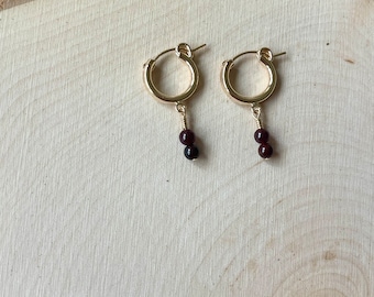 Garnet Hoops //  Garnet  // Deep Red Gemstone // Dainty Earring // Dangle Hoop //Hoop Earring // Natural Gemstone