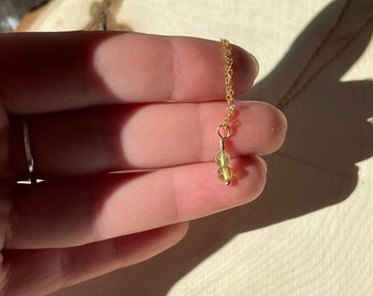 Peridot Dainty Gemstone Necklace // 14k Gold Filled Chain // Layering Necklace // Delicate