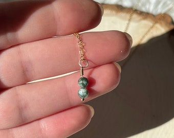 Tree Moss Agate Dainty Gemstone Necklace // 14k Gold Filled Chain // Layering Necklace // Delicate