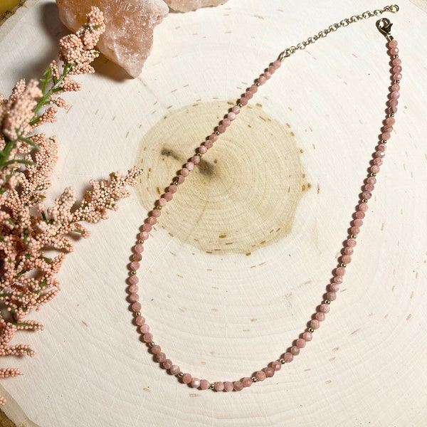 The Petal Pink Necklace // Rhodochrosite // Gemstone // 14k Gold Filled // Choker Necklace // Jewelry // Beaded // Pink Jewelry