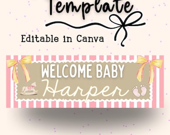 Modello di banner di benvenuto per bambina modificabile / Download digitale Canva (2x6)