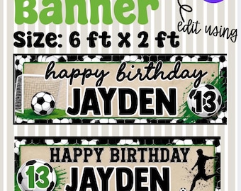 Editable Soccer Birthday Banner Template, Sports Party Decoration (Digital Download)