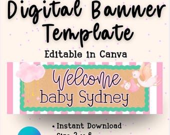 Modello di banner di benvenuto per bambina modificabile / Download digitale Canva (2x6)