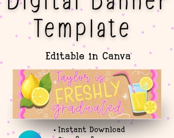 Modello di striscione di laurea modificabile / Decorazioni per la laurea di una ragazza / Limone appena laureato (Download digitale)