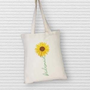 Personalized Sunflower Bridesmaid Tote Bag, Wedding Sunflower Gift Bag, Cotton Tote Bag, Bachelorette Gift Tote, Welcome Tote Bags