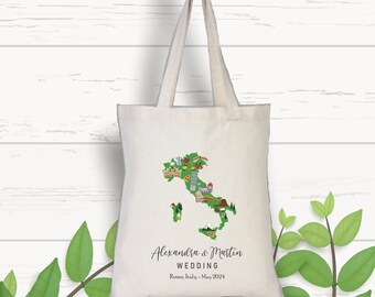 Italy Map Wedding Tote Bag, Custom Destination Bridesmaid Gift
