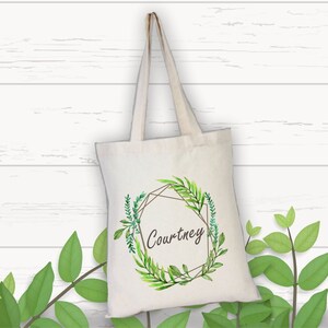Leaves Wreath Wedding Tote Bag, Personalized Tote, Cotton Bags, Bachelorette Tote, Welcome Tote Bags, Bridesmaid Bags, Bridesmaid Tote Bags