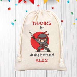 Ninja Party Favor Bags, Ninja Birthday Party Gift Bag, Custom Bags for First Birthday, Personalized Party Gift, Cotton Bag Drawstring