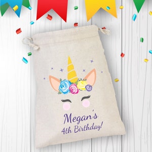 Unicorn Birthday Party Gift Bag, Birthday Party Decorations, Custom Unicorn Birthday Party Gift, Baby Shower Bag, Cotton Bag Drawstring