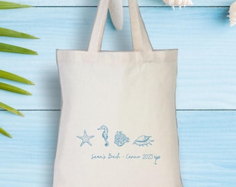 Coastal Bachelorette Tote Bag, Hand Drawn Destination Wedding Welcome Gift