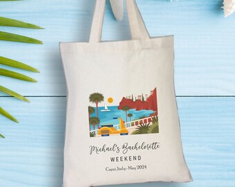 Personalized Capri Bachelorette Cotton Tote Bag, Italy Wedding Favor