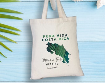 Personalized Costa Rica Tote Bag , Welcome Tote, Destination Wedding Map Bag, Pura Vida Costa Rica Tote, Custom Wedding Gift Bag