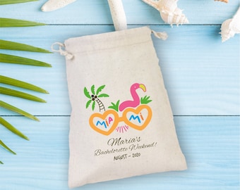 Miami Palm Flamingo Bachelorette Party Hangover Kit, Bachelorette Gift Drawstring Bag, Drawstring Mini Favor Bags,  Wedding Part Favor