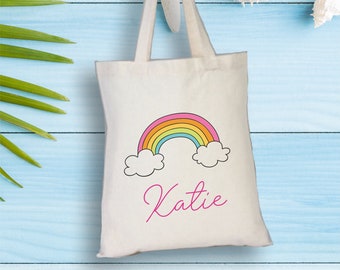 Personalisierte Regenbogen-Einkaufstasche, benutzerdefinierte Kindername-Einkaufstasche, Regenbogen-Buch-Tasche, Baumwollbuch-Tasche, Buch-Tasche, Baumwolle, Einkaufstasche, benutzerdefinierte Geschenke-Tasche