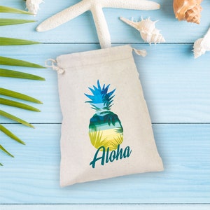 Aloha Pineapple Bag, Drawstring Mini Favor Bags, Bacholerette Favors, Beach Wedding, Wedding Gifts, Bridal  Cotton Bag, Birthday Gifts