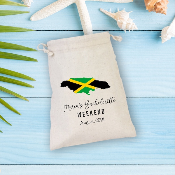 Jamaica Destination Bachelorette Party Hangover Kit, Jamaica Beach Party Drawstring Mini Favor Bags,  Wedding Party Favor, Jamaican Map Flag