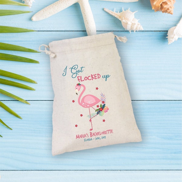 I Got Flocked Up Hangover Kit, Flamingo Drawstring Gift Bag, Bachelorette Party Bag, Personalize Bag, Wedding Party, Drawstring Favor Bag
