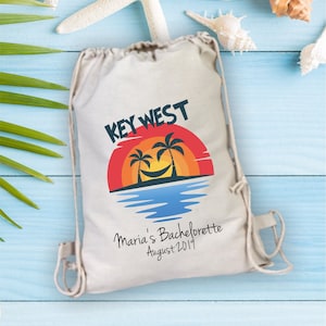 Mochila de despedida de solteira Sunset Palm Springs, presente de despedida de solteira na praia, bolsa de praia para casamento, mochila de lembrança de dama de honra Palm Key West