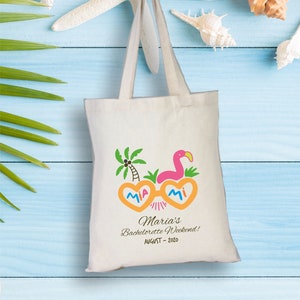 Miami Flamingo Wedding Tote, Welcome Tote Bag, Destination Wedding, Miami Bachelorette Gift Tote, Wedding Favor, Girls Weekend Tote