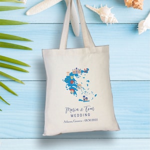 Griechenland Karte Hochzeit Willkommen Tote Bag Hochzeit Ziel Hochzeit Brautjungfer Geschenk Benutzerdefinierte Tragetasche Hochzeit Gunsten Griechenland Strandtasche