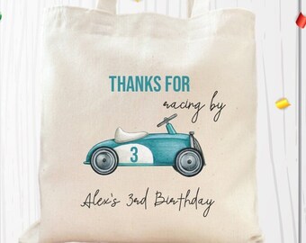 Race Car Birthday Treat Bag, Kids Party Favor Tote