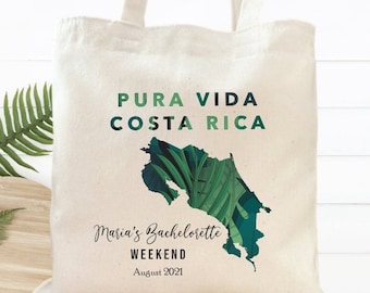 Costa Rica Bachelorette Party Favor Bag, Pura Vida Map Tote