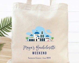 Santorini Bachelorette Party Favor, Greece Beach Tote