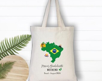 Brazil Wedding Map Cotton Tote Bag, Beach Destination Favor