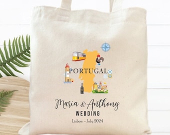 Portugal Map Mini Tote Bag, Destination Wedding Favor, Gabardine Treat Bag