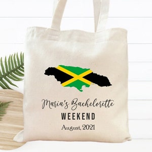 Jamaica Destination Bachelorette Party Treat Bag, Jamaica Beach Party Mini Tote Bag,  Wedding Part Favor, Jamaican Map Flag Tote