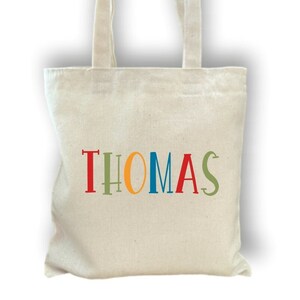 Custom Name Cotton Tote bag, Birthday Party Gift for Kids, Preschool Kindergarten Book Tote Bag, Kids Name Tote Bag