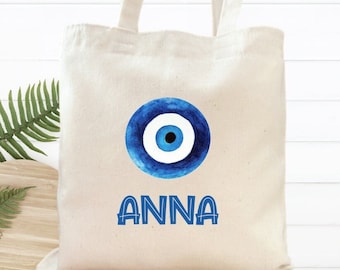 Personalized Evil Eye Mini Tote Bag, Greek Wedding Favor