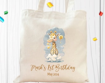 Giraffe 1st Birthday Party Favor Bag, Mini Gabardine Tote