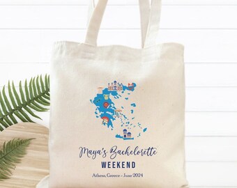 Greece Bachelorette Party Favor Tote Bag, Destination Beach Wedding Gift
