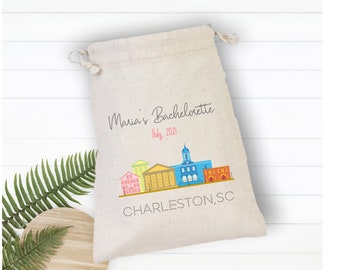 Charleston South Carolina Bachelorette Drawstring Bag, Bachelorette Party Favor Bags, Wedding Welcome Bag, Personalised Drawstring Favor Bag