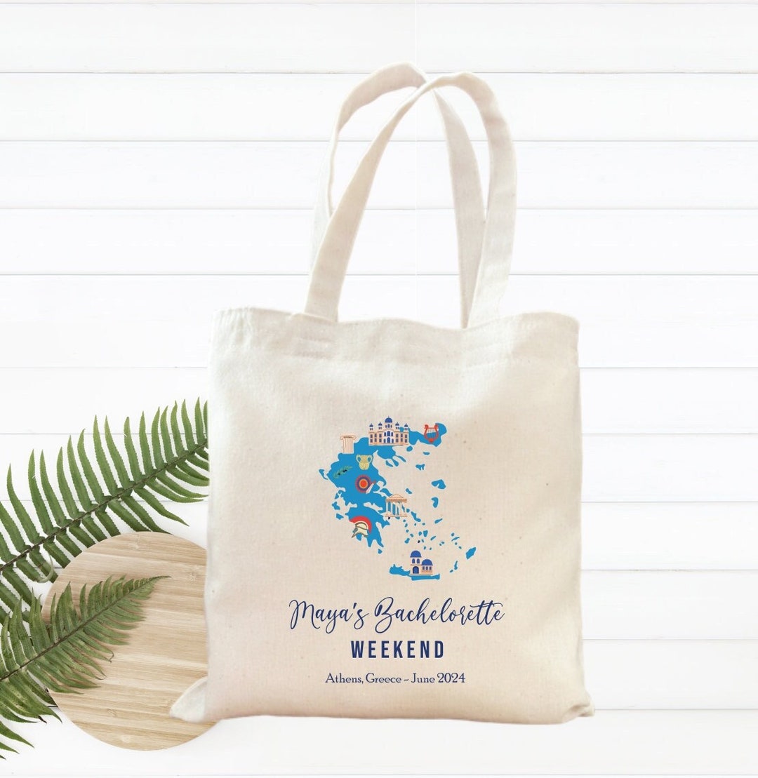 Greece Bachelorette Party Favor Tote Bag, Destination Beach Wedding ...