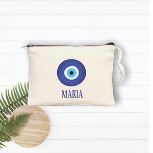 Greek Evil Eye Makeup Bag, Bachelorette Party Makeup Bag, Evil Eye Clutch, Wedding Day Makeup Bag, Evil Eye Makeup Clutch